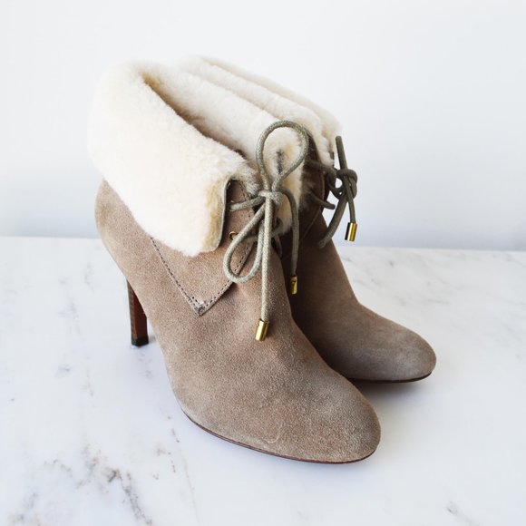 COACH MALIA Tan Fuzzy Heeled Booties. Size 6 - Picture 1 of 7